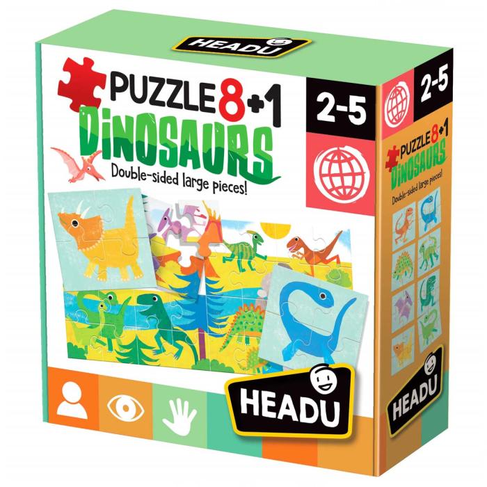 Headu 8+1 Çift Taraflı Dinozorlar Puzzle